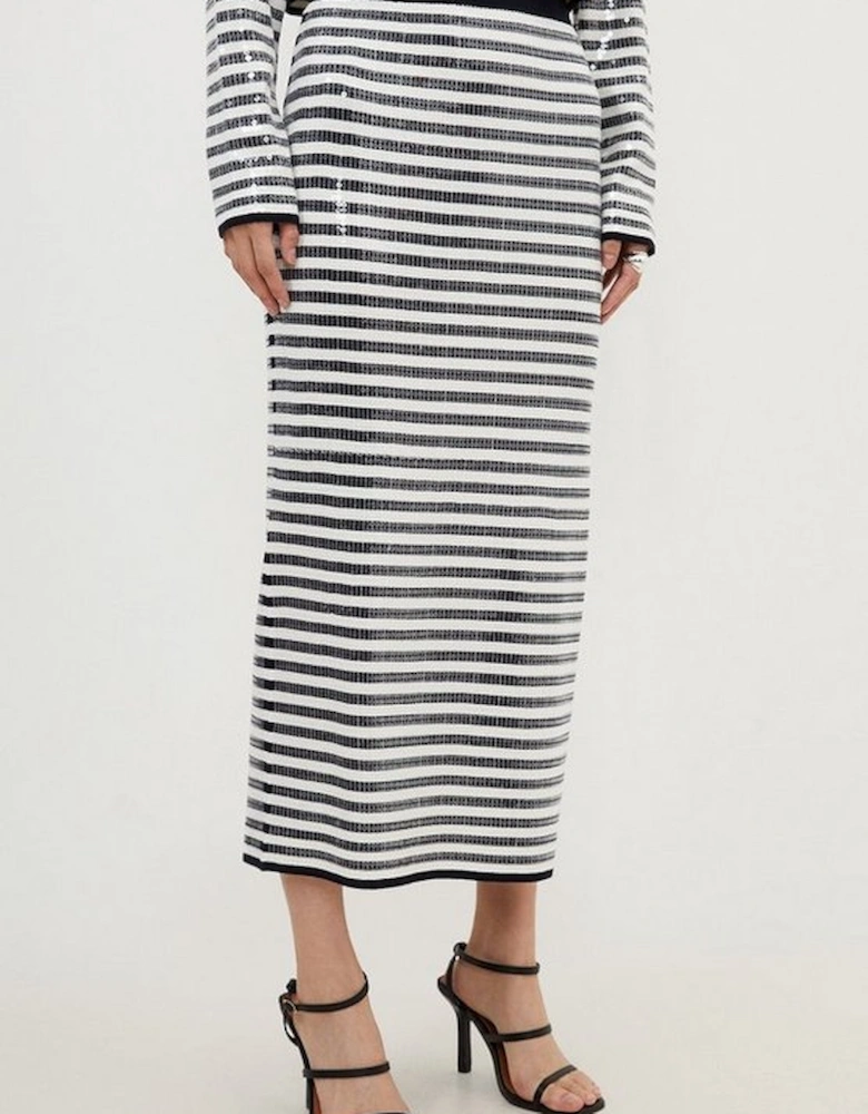 All Over Striped Sequin Viscose Blend Midaxi Skirt