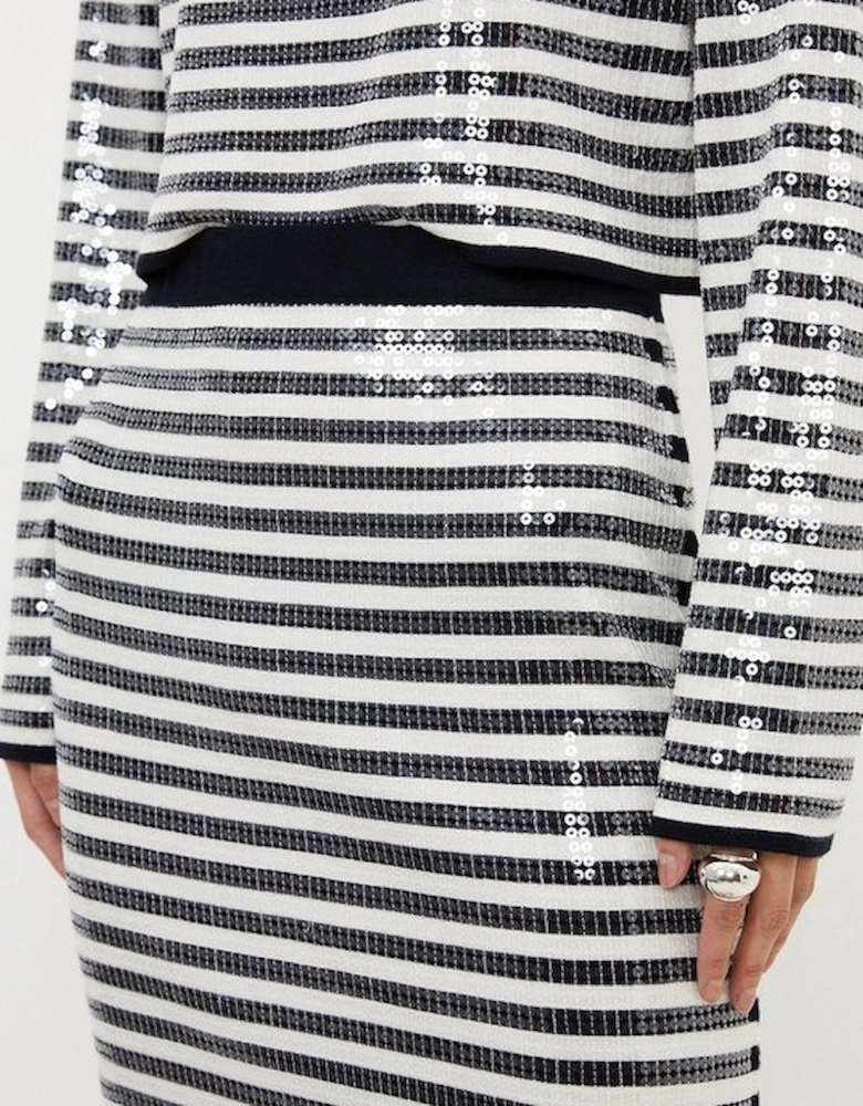All Over Striped Sequin Viscose Blend Midaxi Skirt