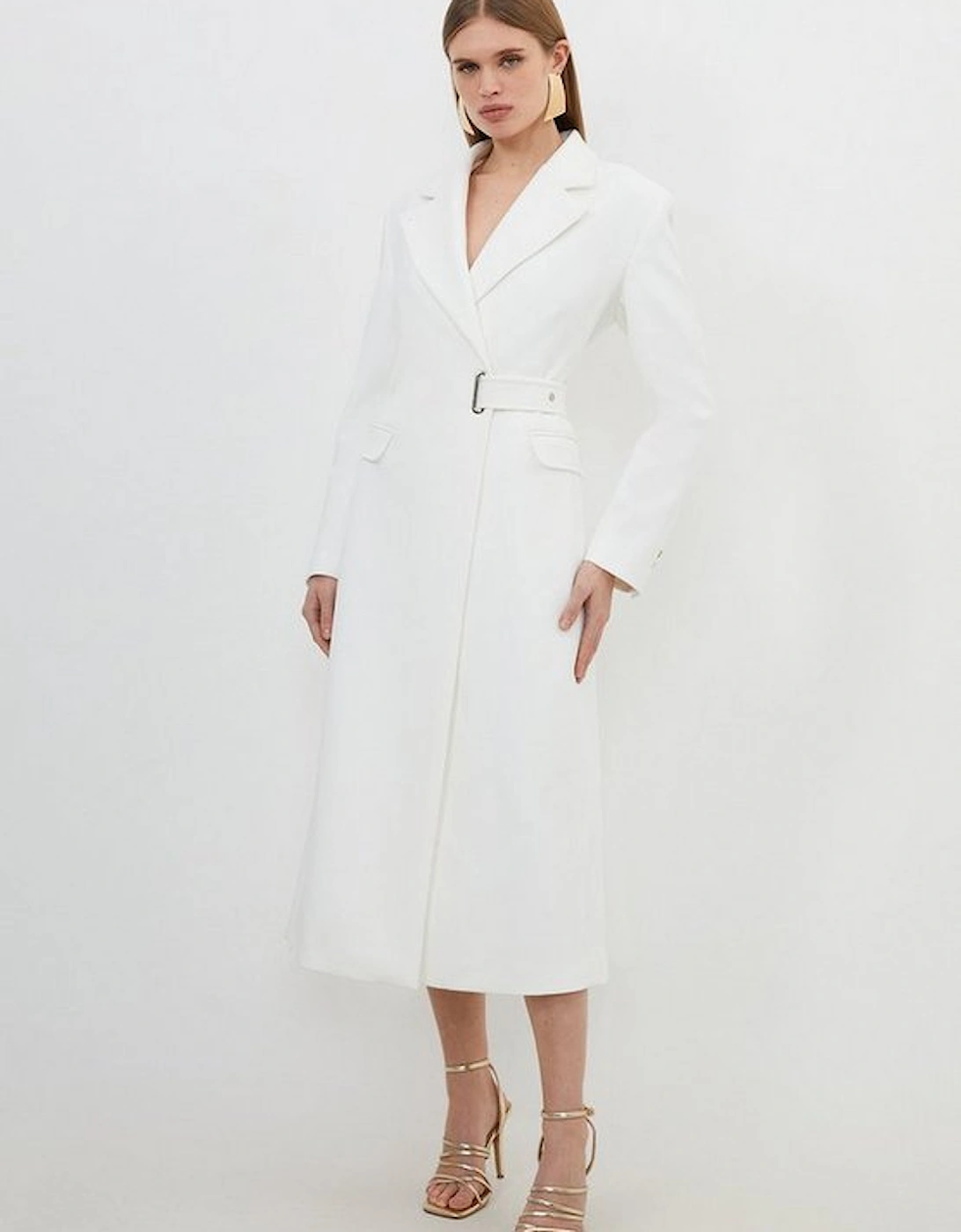 Compact Stretch Side Tie Detail Midi Coat, 5 of 4