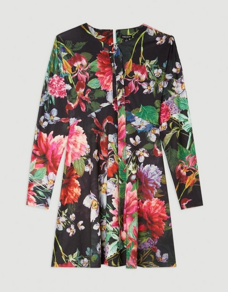 Botanic Floral Jersey Crepe Batwing Sleeve Mini Dress