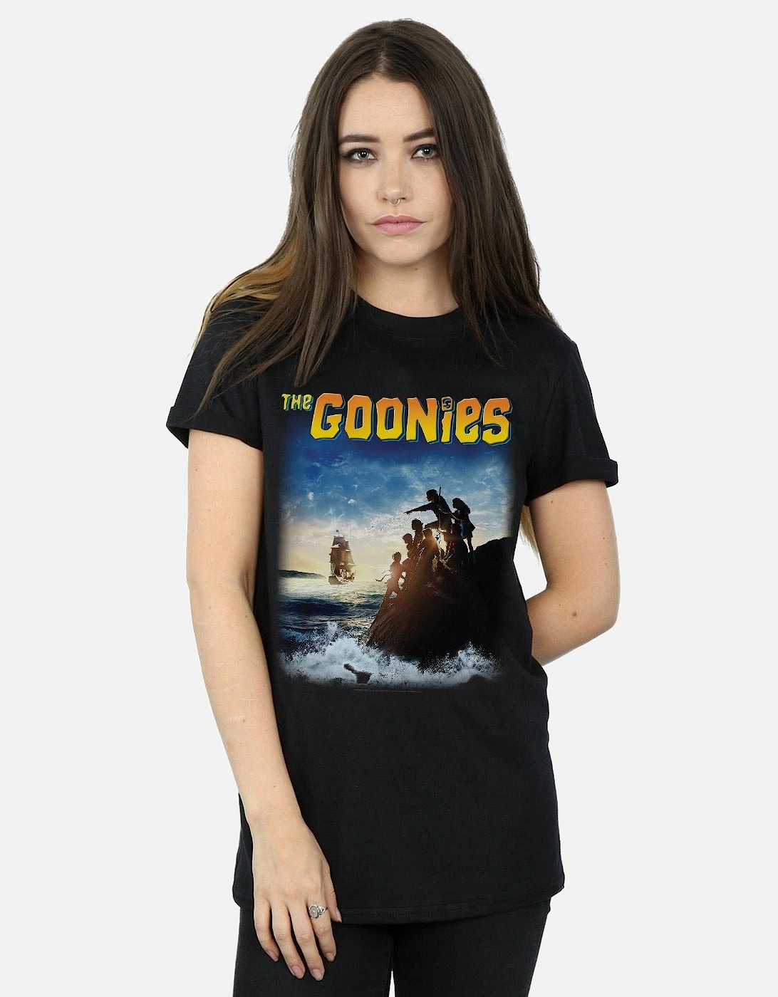 Womens/Ladies Ship Poster Cotton Boyfriend T-Shirt