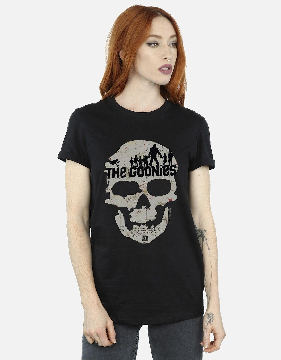Womens/Ladies Map Skull Cotton Boyfriend T-Shirt