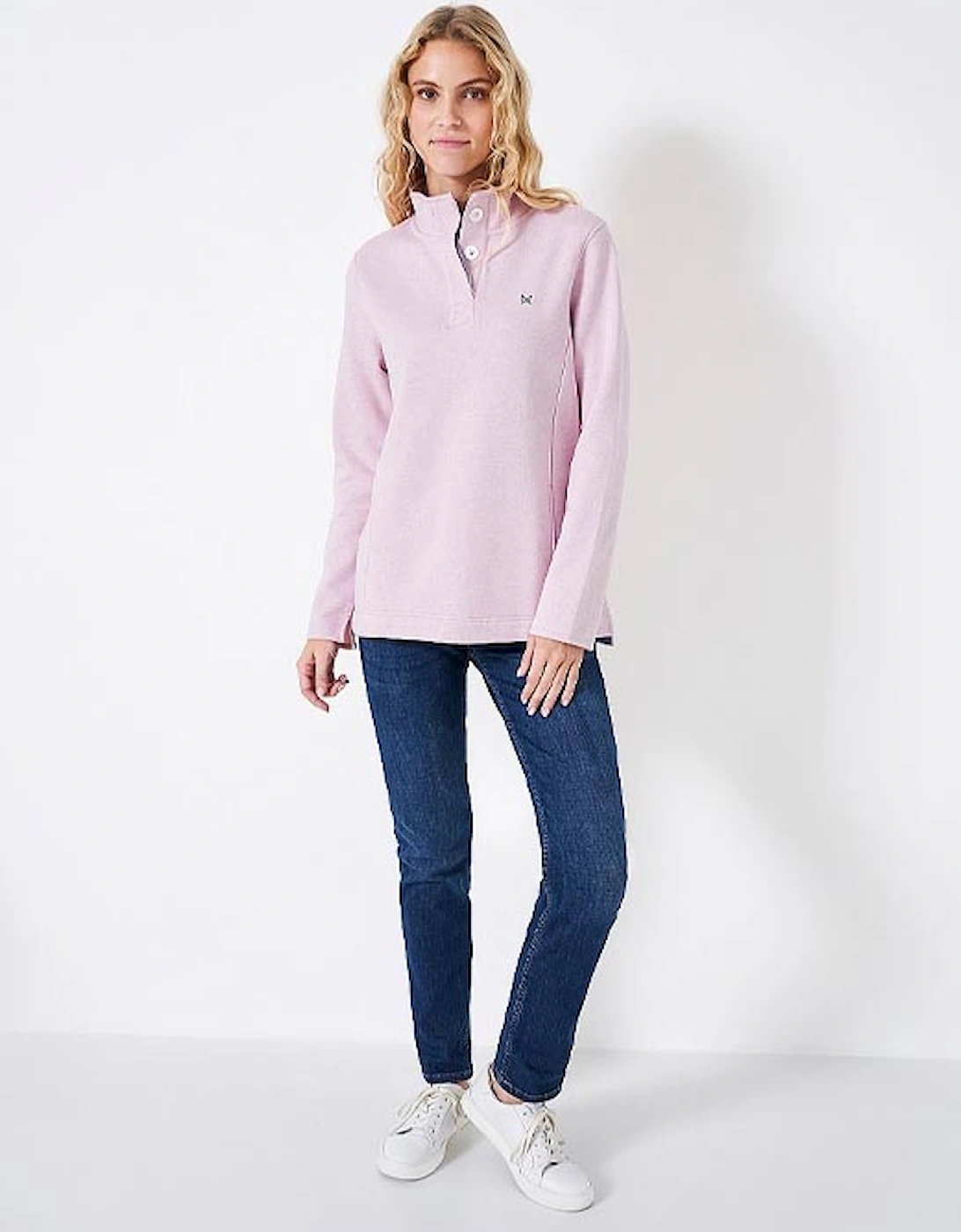 Women's Half Button Sweatshirt Pink