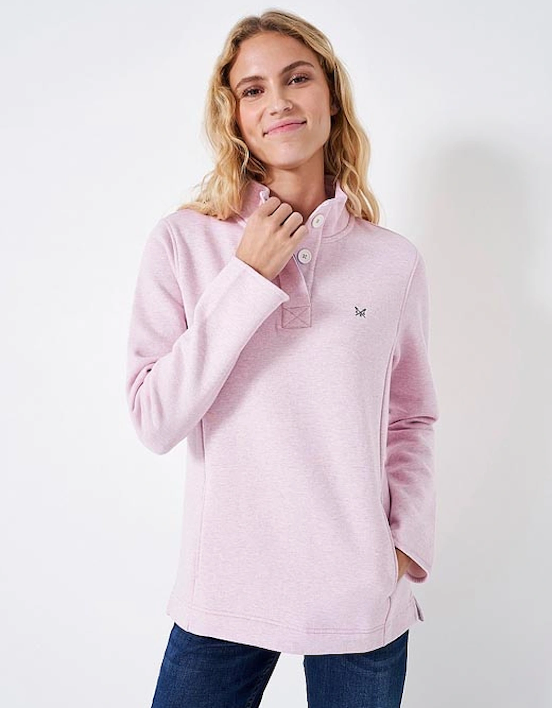 Women's Half Button Sweatshirt Pink, 6 of 5