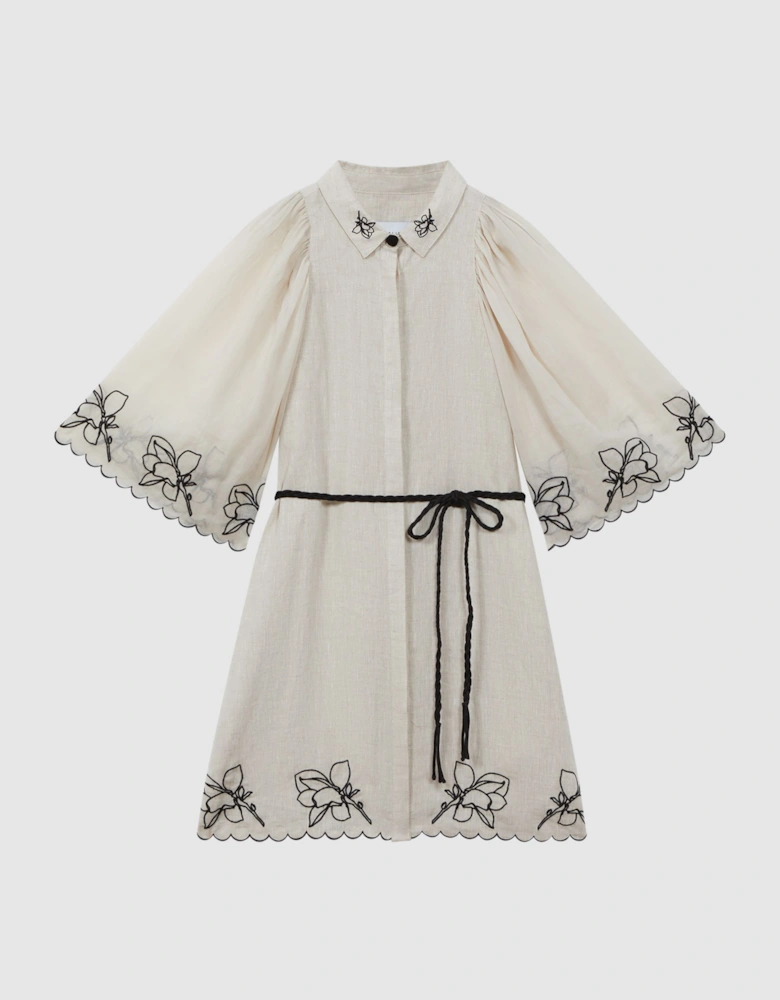 Joslin Embroidered Linen Shirt Mini Dress