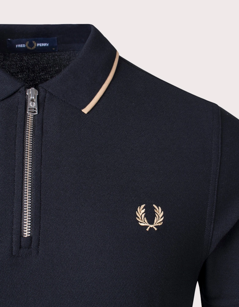 Crepe Pique Zip Neck Polo Shirt