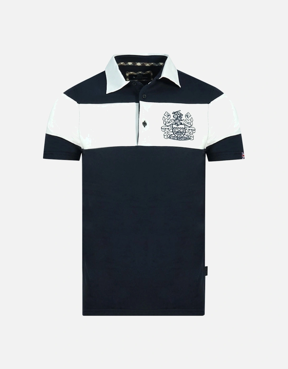 Colour Block Aldis Crest Chest Logo Navy Blue Polo Shirt, 3 of 2