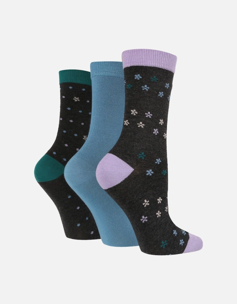 3 PAIR LADIES BAMBOO SMALL FLOWER SOCKS