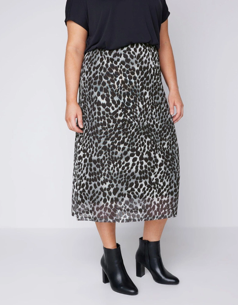 All Over Animal Print Mesh Skirt - Grey