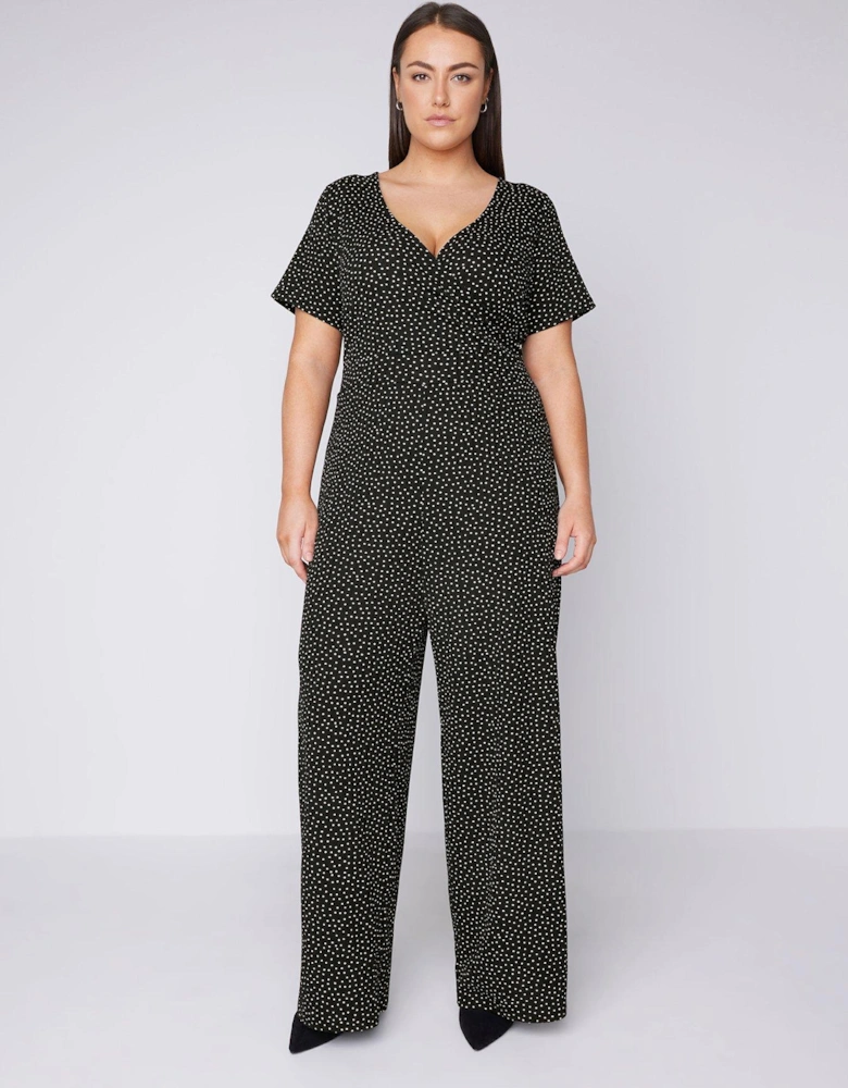 Wrap Jumpsuit With Markings - Black 