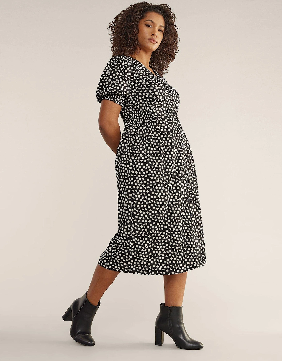 Jersey Half Placket Spot Dress - Black, 2 of 1