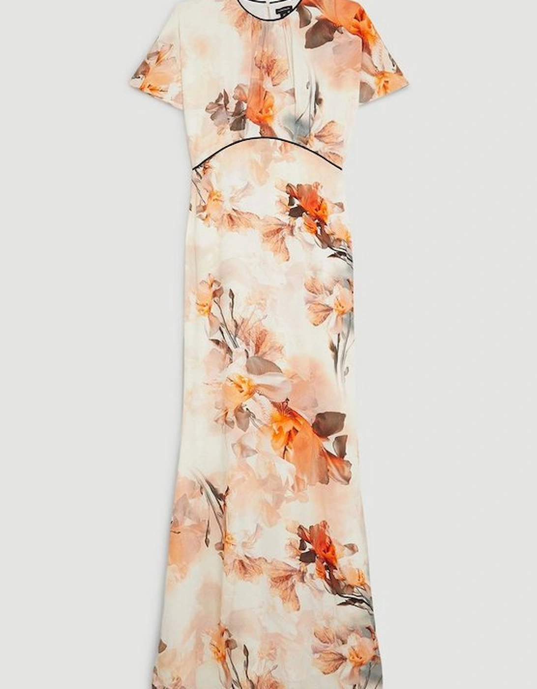 Petite Blurred Floral Woven Column Angel Sleeve Maxi Dress