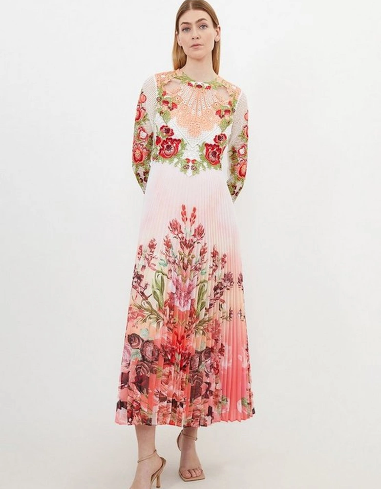 Petite Floral Guipure Lace Woven Maxi Dress