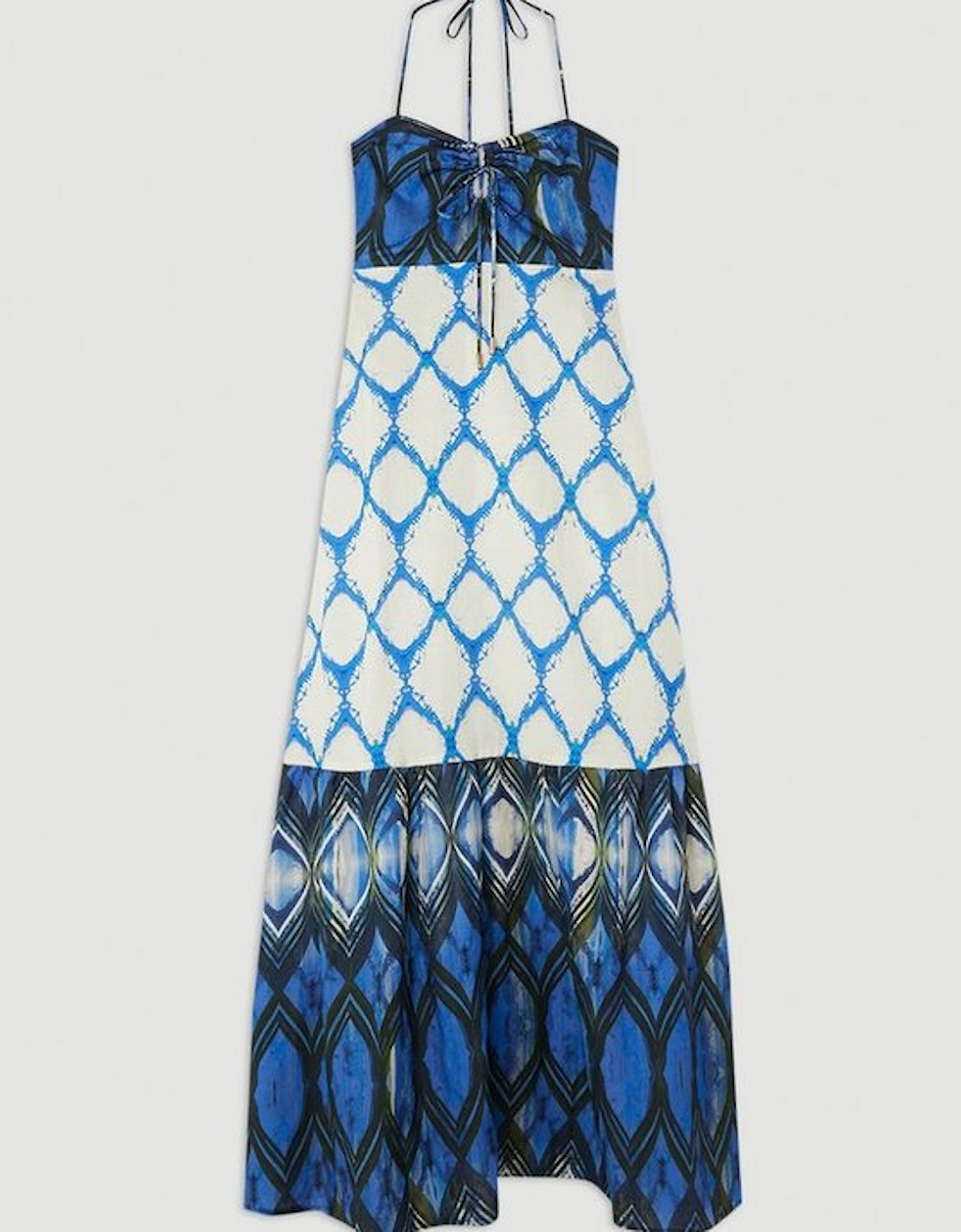 Tile Printed Viscose Linen Woven Maxi Beach Dress