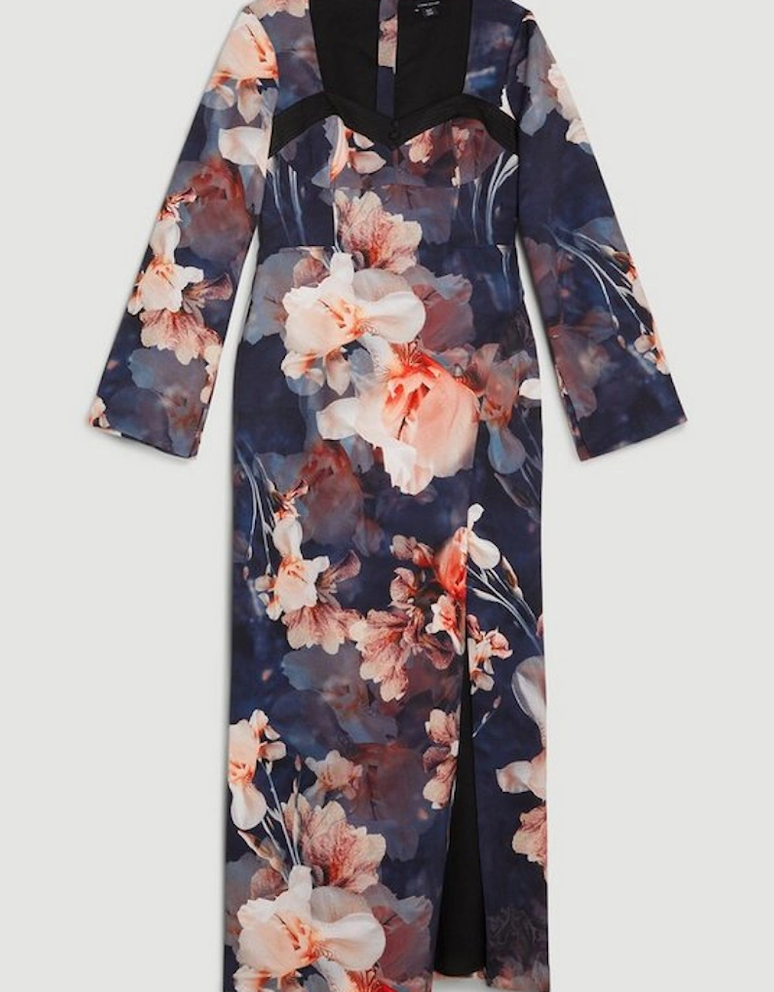 Tall Contrast Satin Floral Long Sleeve Woven Midi Dress