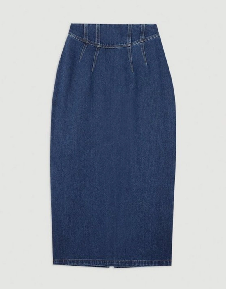 Corset Waist Denim Midi Skirt