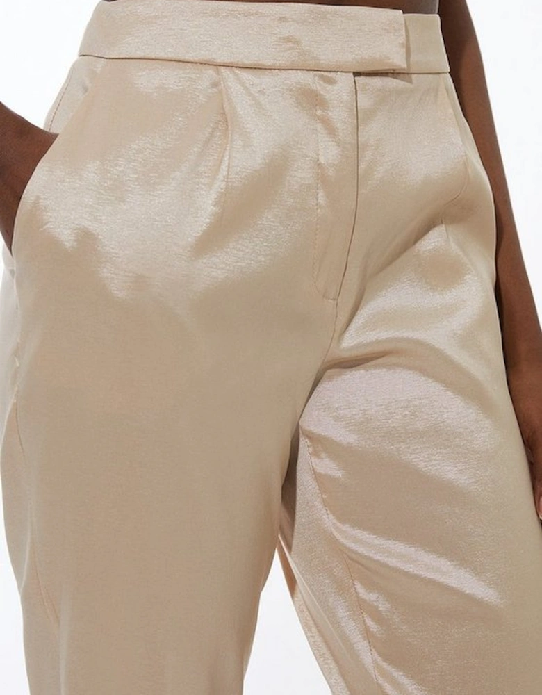 Metallic Taffeta Slim Leg Tailored Trousers