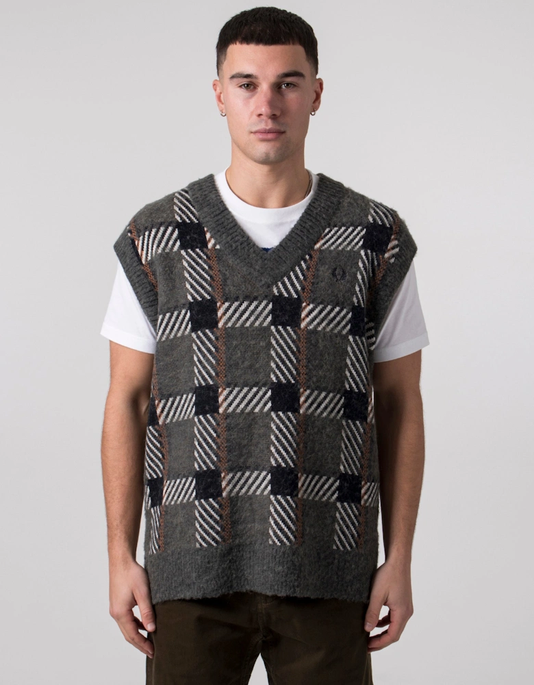 Glitch Tartan Knitted Tank Vest