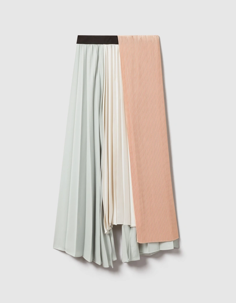 Pleated Asymmetric Midi Skirt