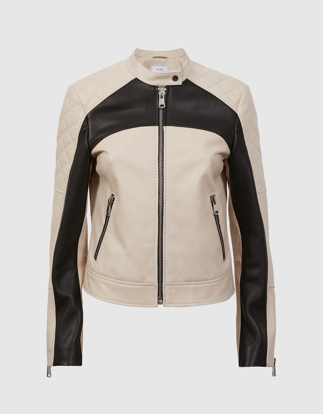 Leather Collarless Quilted Jacket, 2 of 1