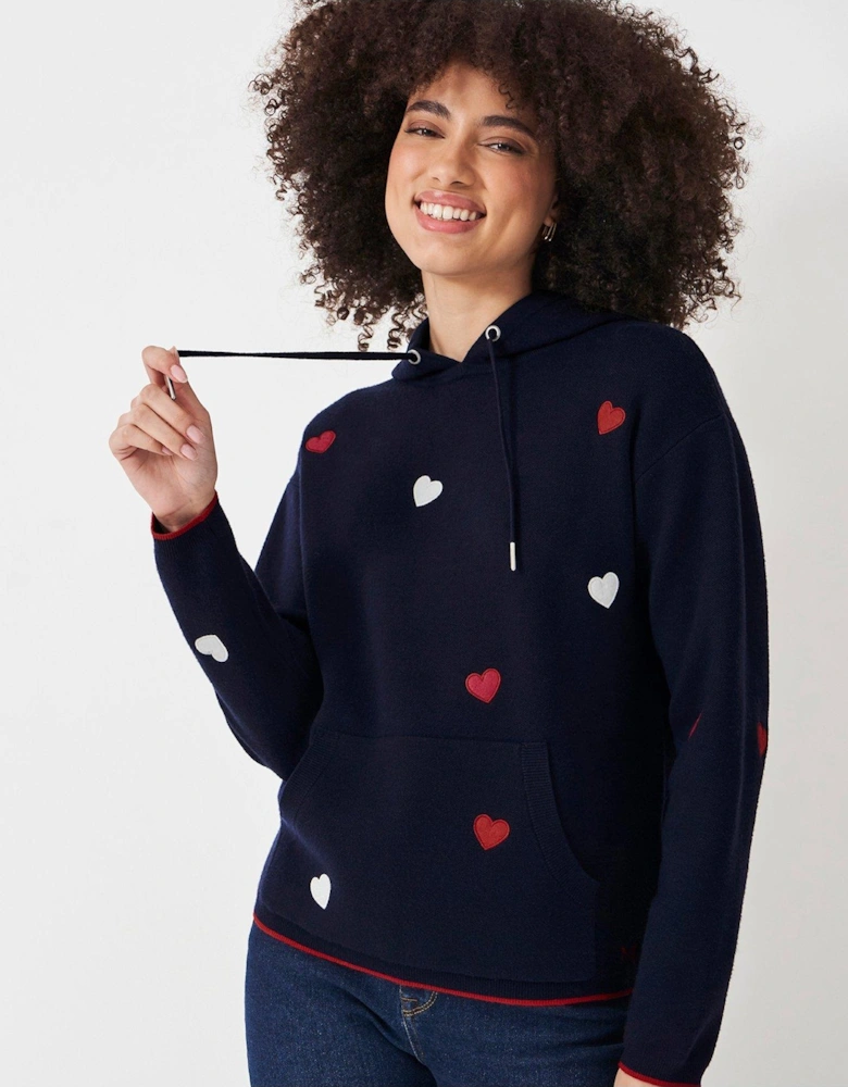 Kiefer Embroidered Heart Knit Hoodie - Navy