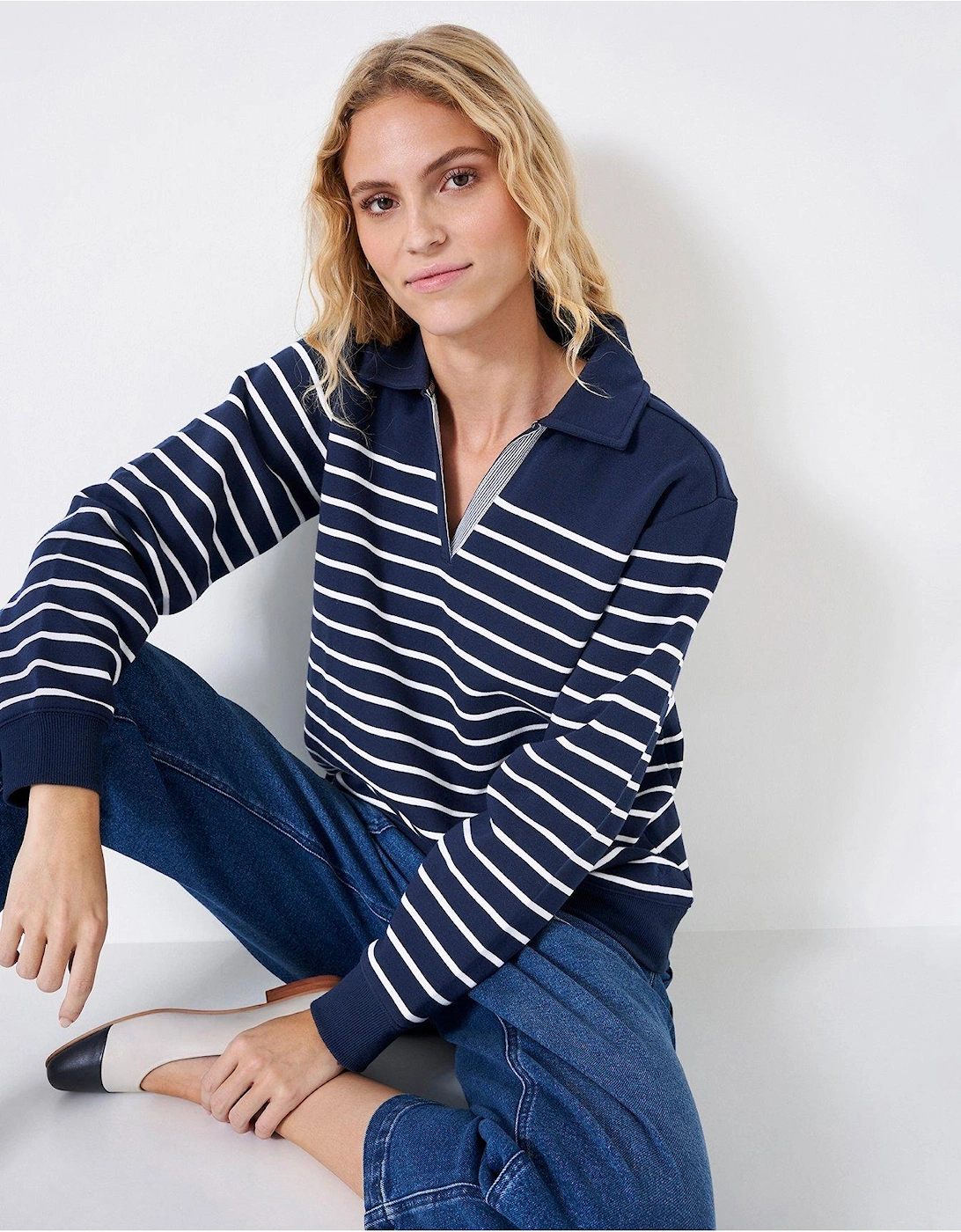 Sandy Stripe Open Collar Sweat Top - Blue, 2 of 1