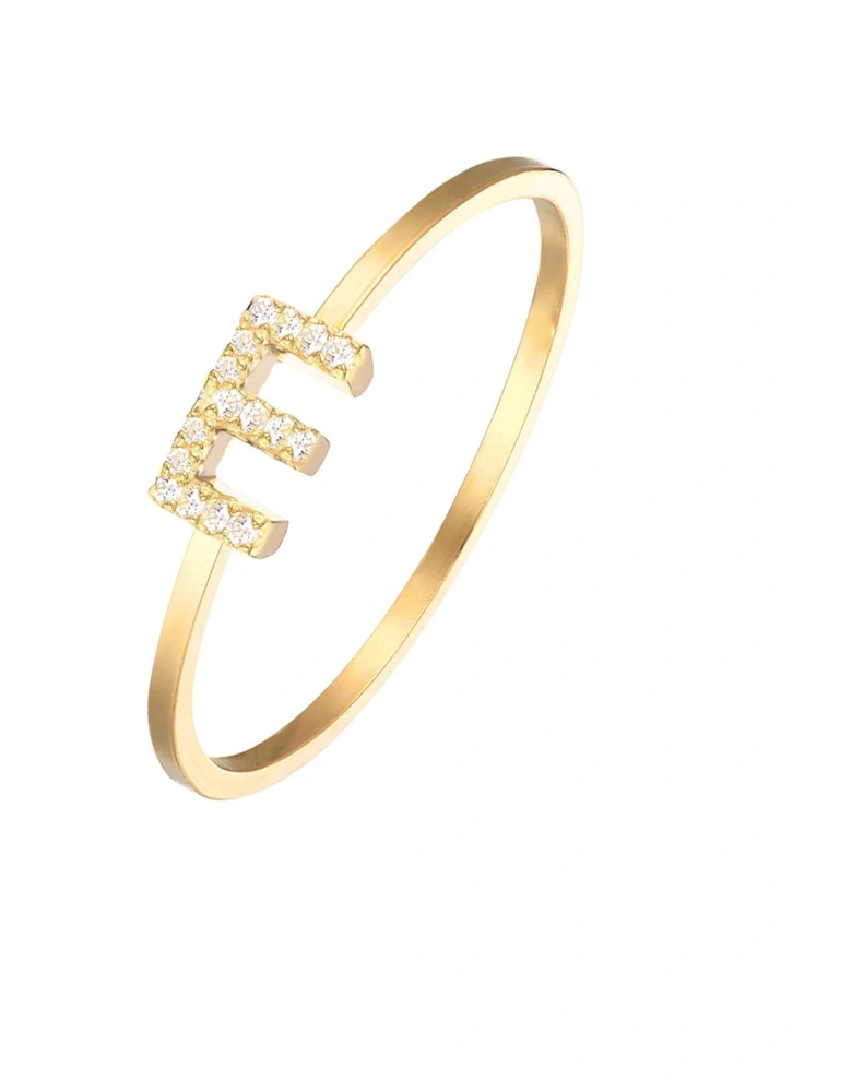 18ct Gold Plated Sterling Silver Sparkling Vertical CZ Letter Ring