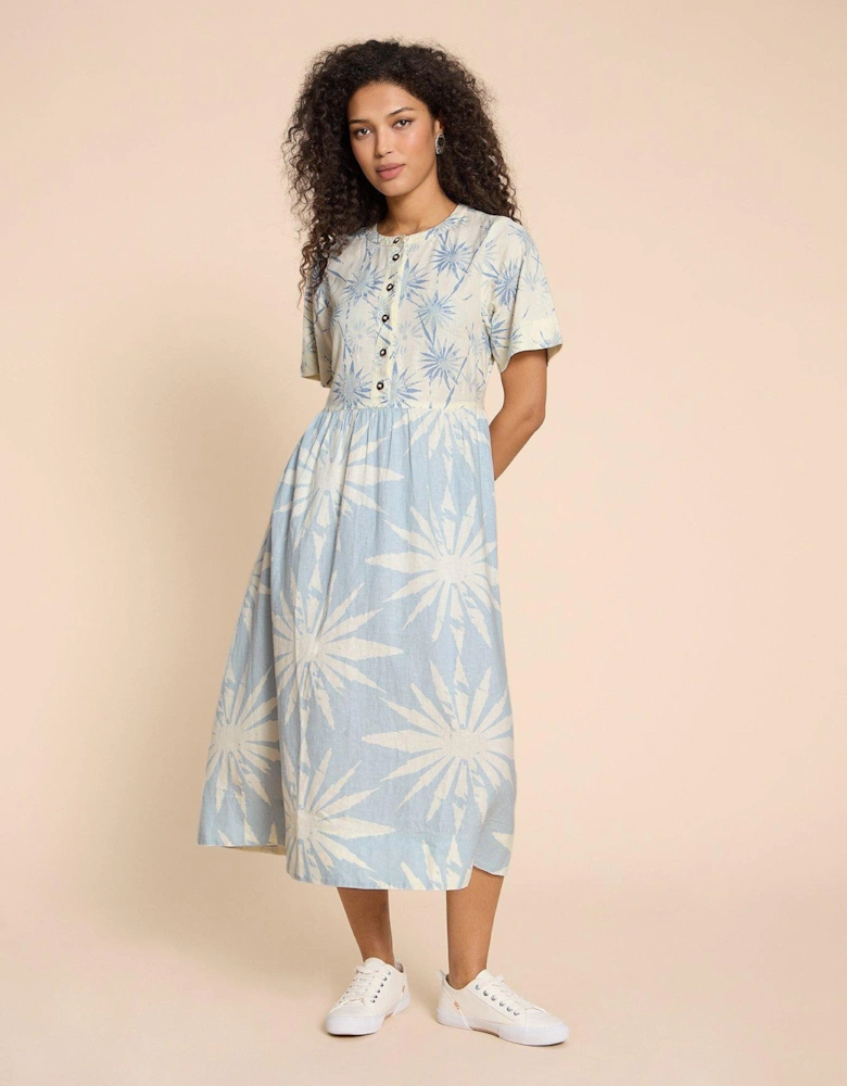 Pip Linen Blend Midi Dress - Blue