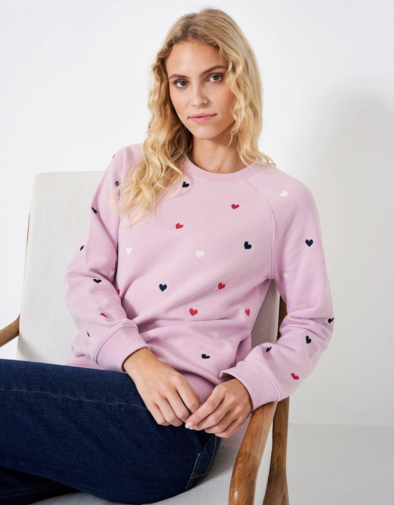 Heart Embroidered Sweatshirt - Pink