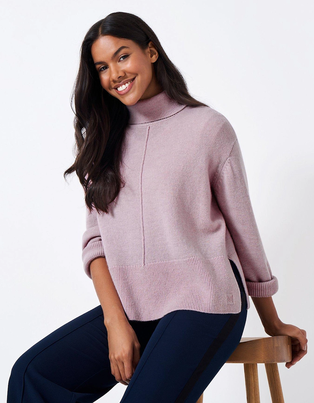 Wide Sleeve Roll Neck Knit Jumper - Pink, 2 of 1