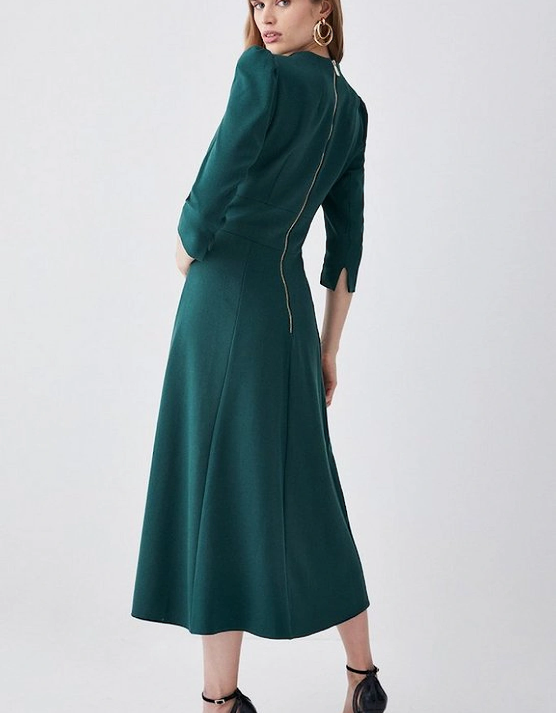 Structured Crepe Tailored Full Skirted Midi Dress