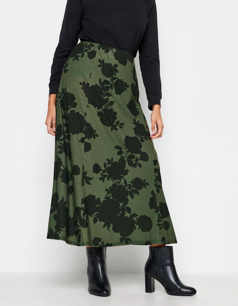 Khaki Shadow Floral Maxi Skirt