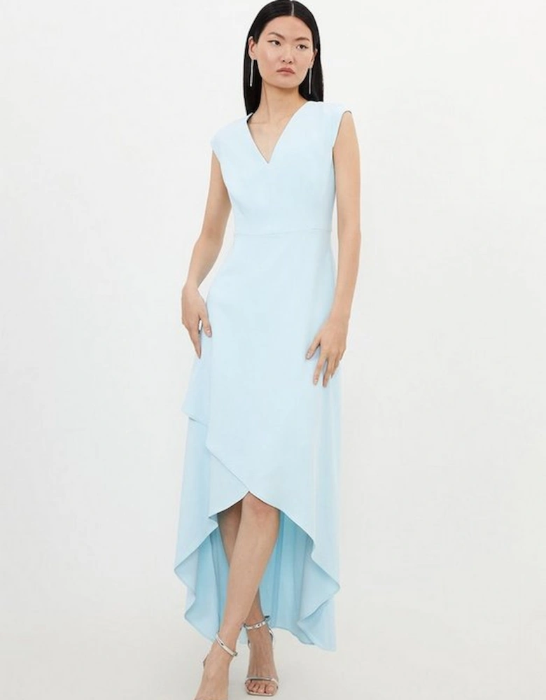 Compact Stretch Viscose Drape Cap Sleeve Tailored Maxi Dress