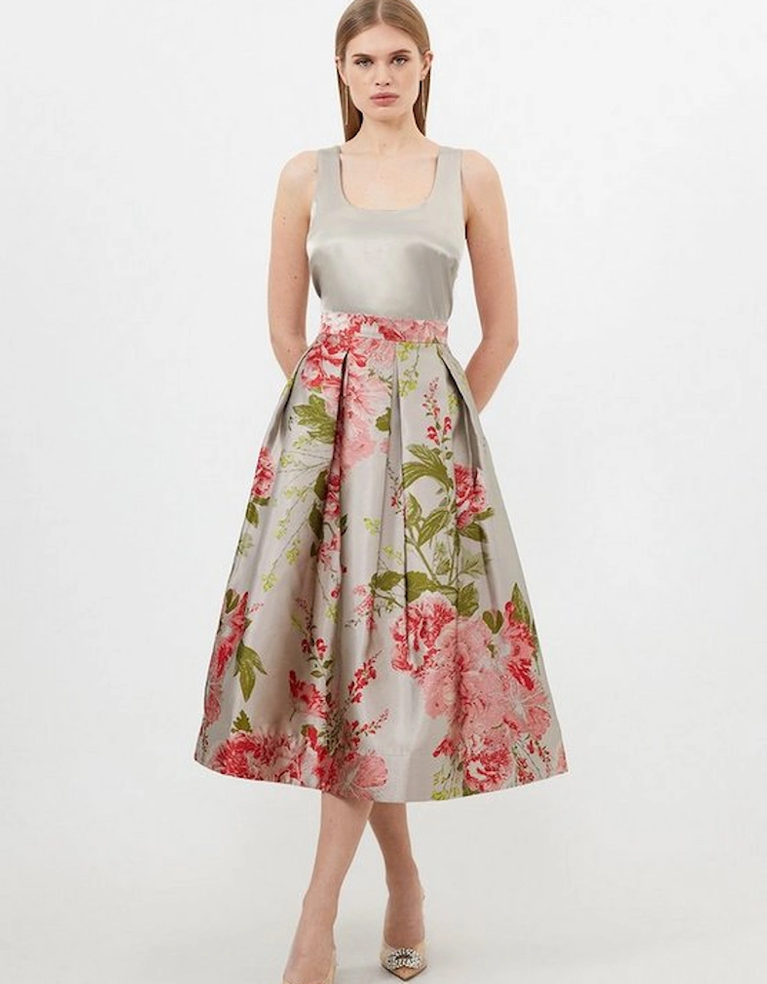 Petite Vintage Floral Print Woven Prom Midi Skirt, 5 of 4