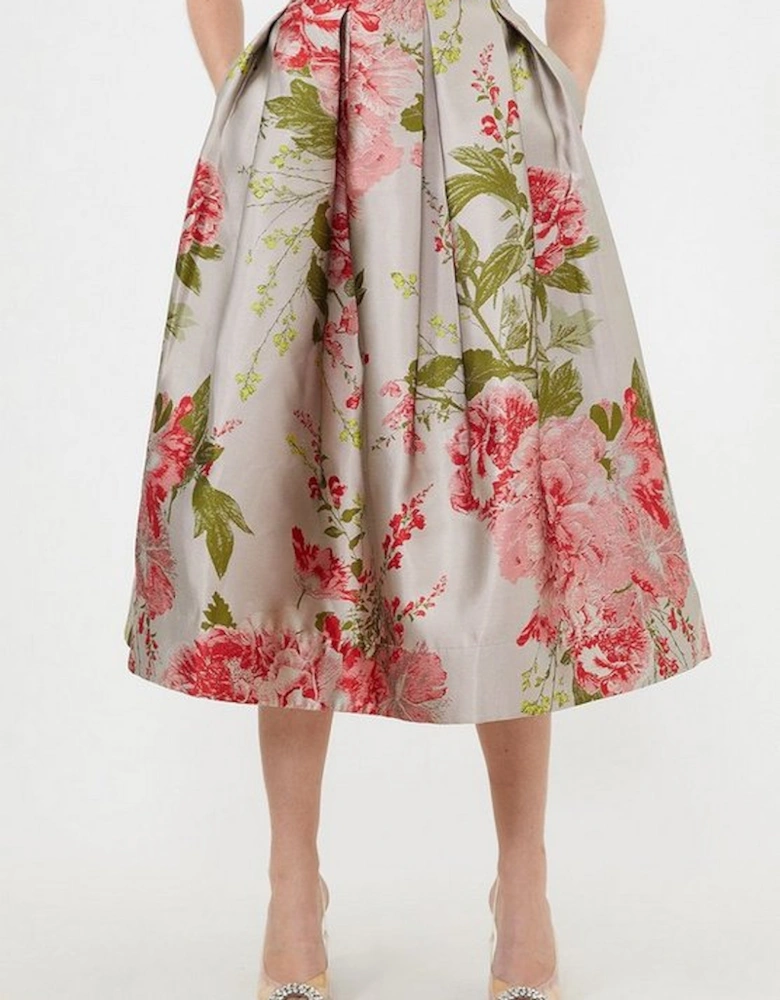 Petite Vintage Floral Print Woven Prom Midi Skirt