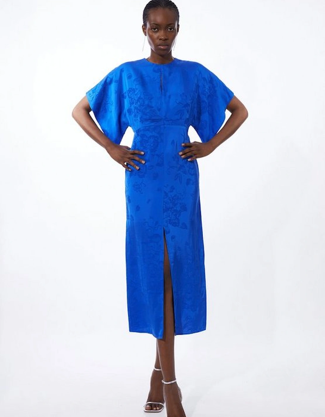 Petite Premium Jacquard Woven Midaxi Sleeve Dress, 5 of 4