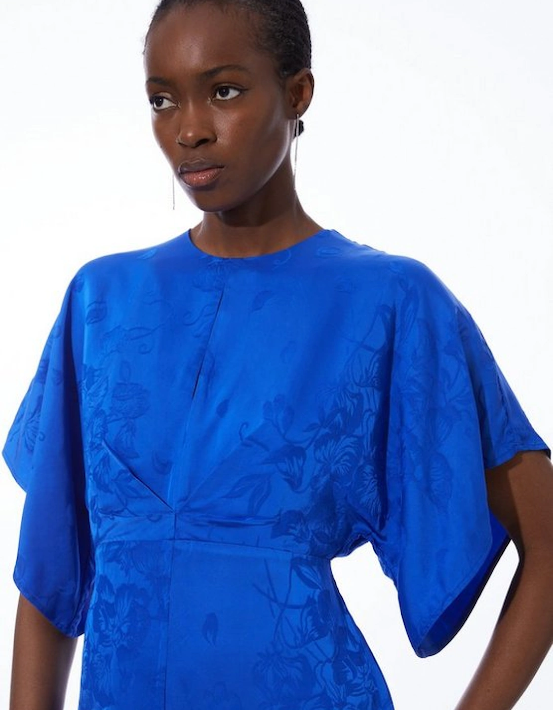 Petite Premium Jacquard Woven Midaxi Sleeve Dress