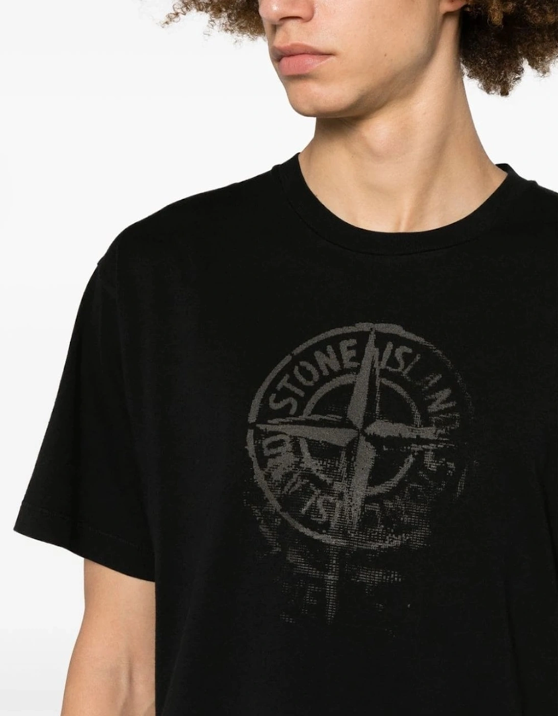 Compass Print Cotton T-shirt Black