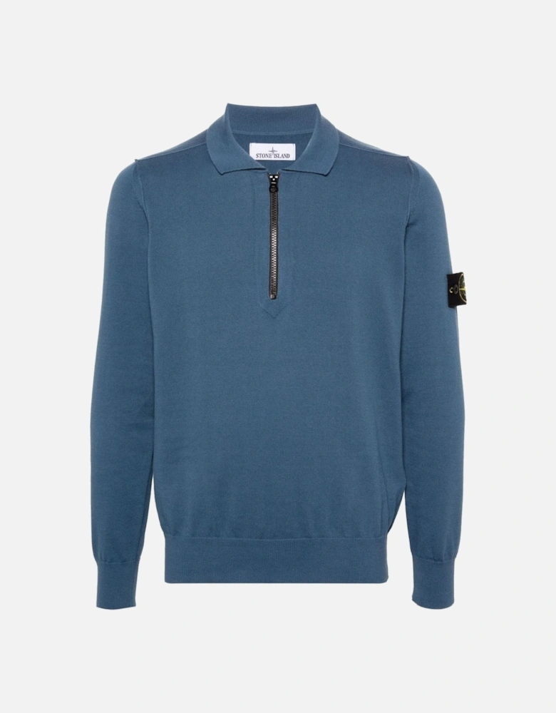 Knitted Zip Polo Shirt Blue