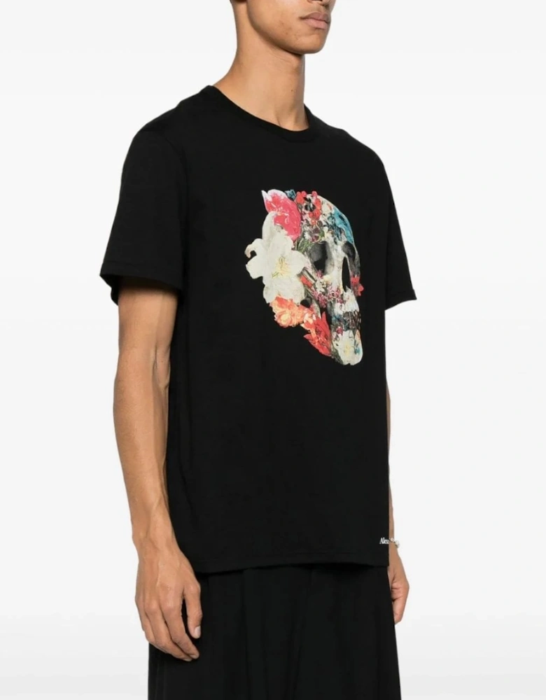 Mix Floral Skull T-shirt Black