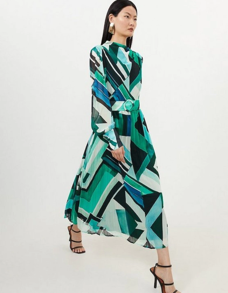 Geo Print Georgette Woven Long Sleeve Maxi Dress