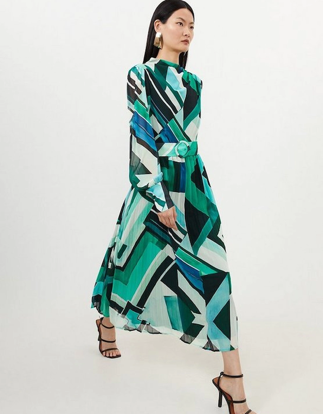 Geo Print Georgette Woven Long Sleeve Maxi Dress, 6 of 5