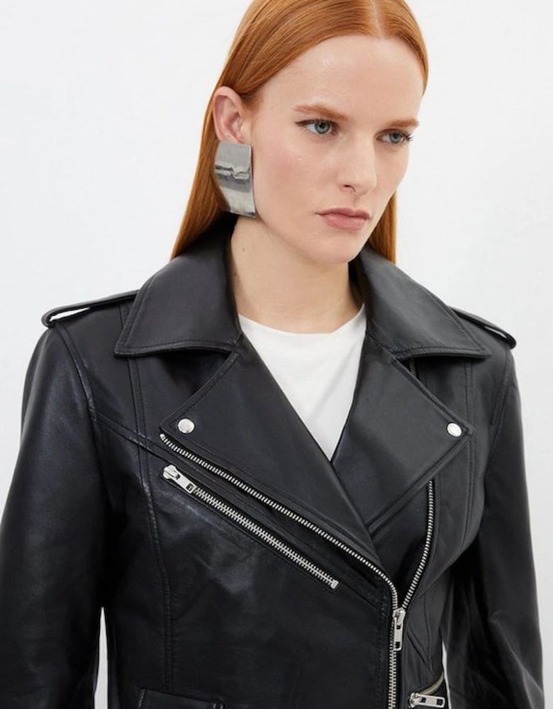 Leather Zip Detail Biker Jacket