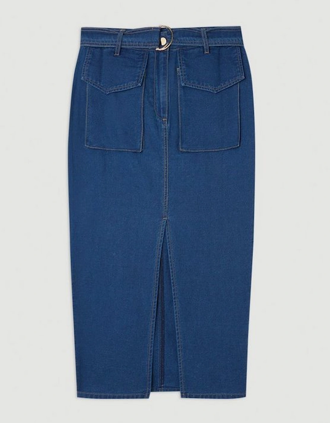 Stretch Woven Denim Midi Skirt