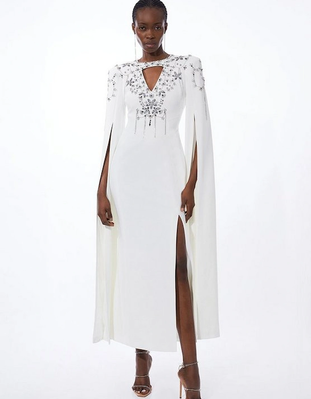 Crystal Embellished Cady Woven Cape Maxi Dress, 5 of 4
