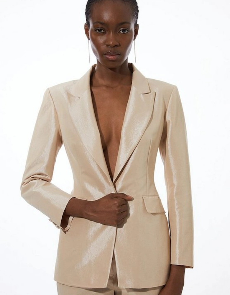 Metallic Taffeta Single Breasted Tailored Blazer