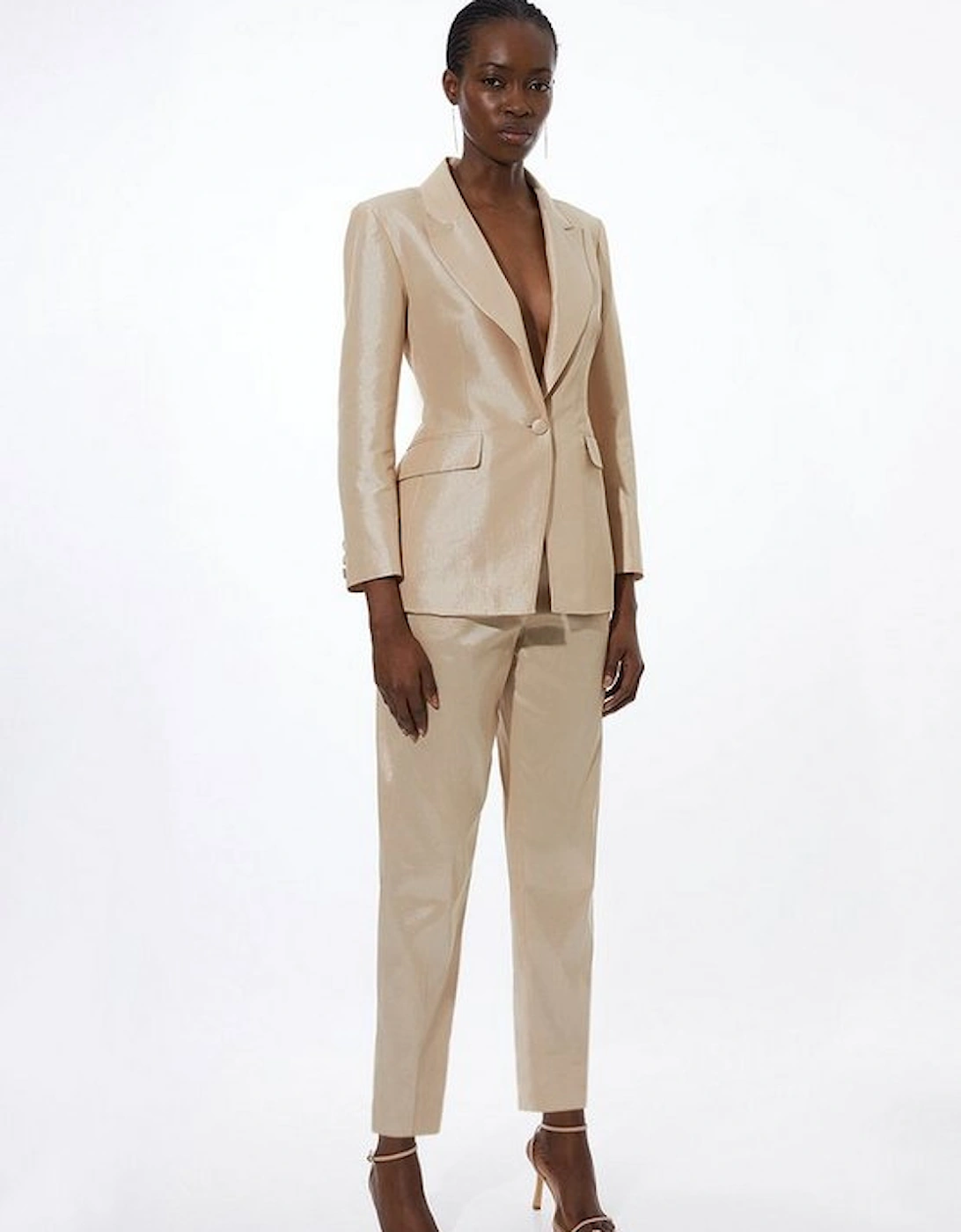 Metallic Taffeta Single Breasted Tailored Blazer