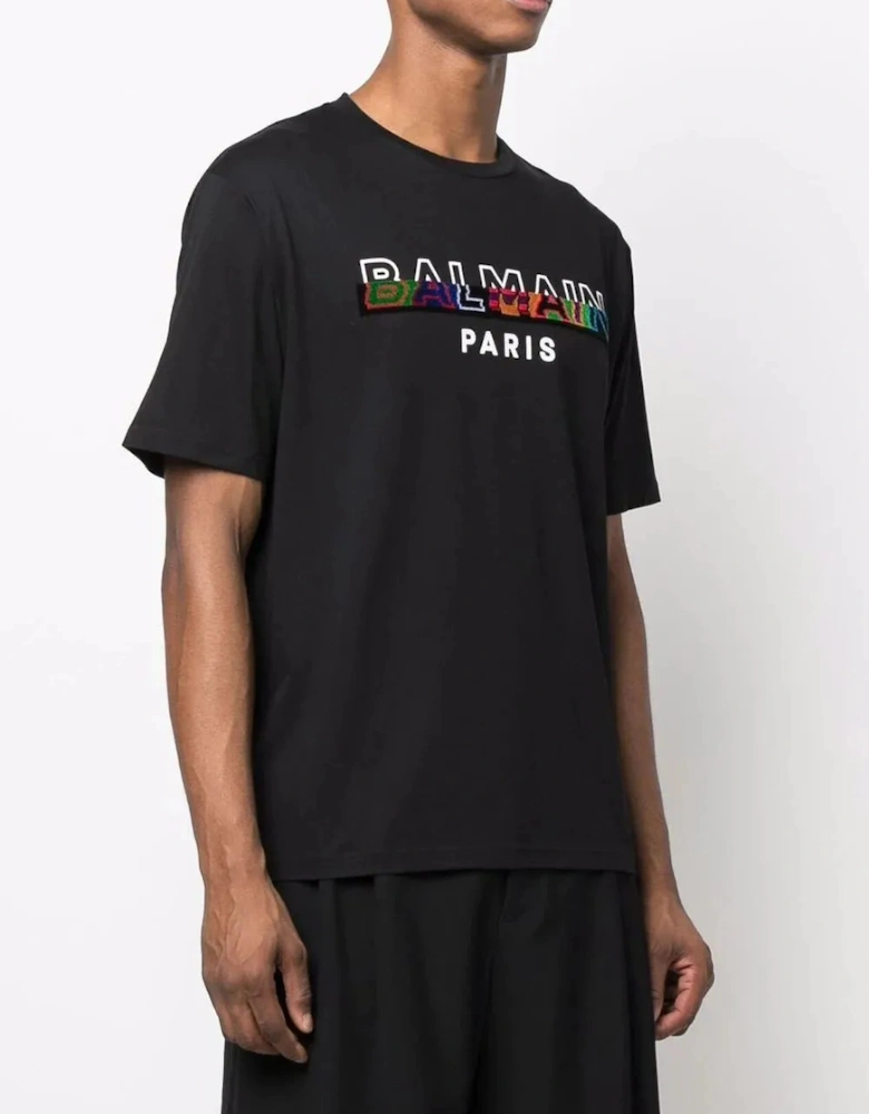 Split Textured Logo T-Shirt in Black