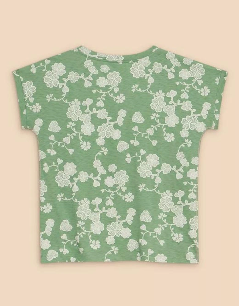 Women's Nelly Notch Neck Tee Green Print