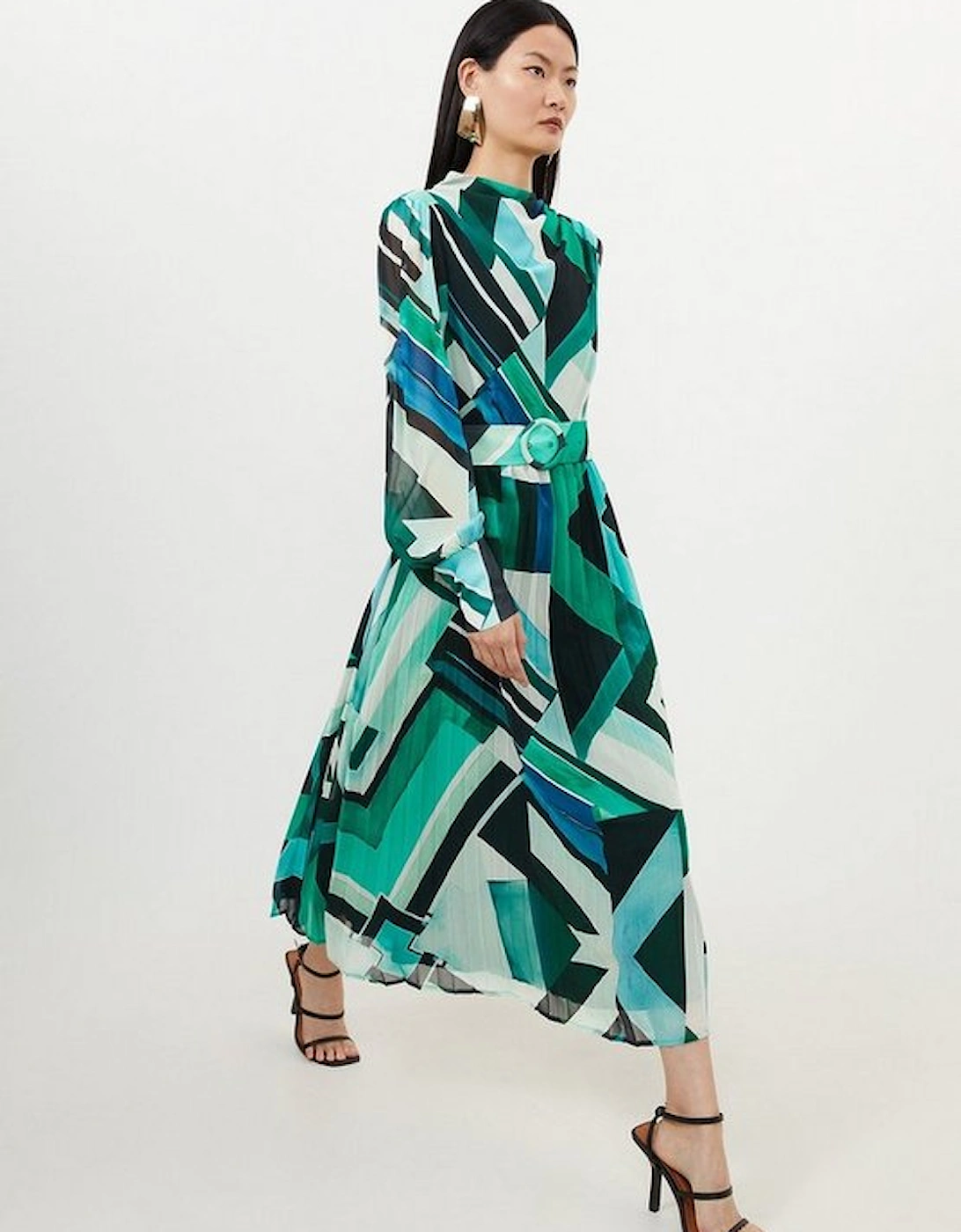 Petite Geo Print Georgette Woven Long Sleeve Maxi Dress, 5 of 4